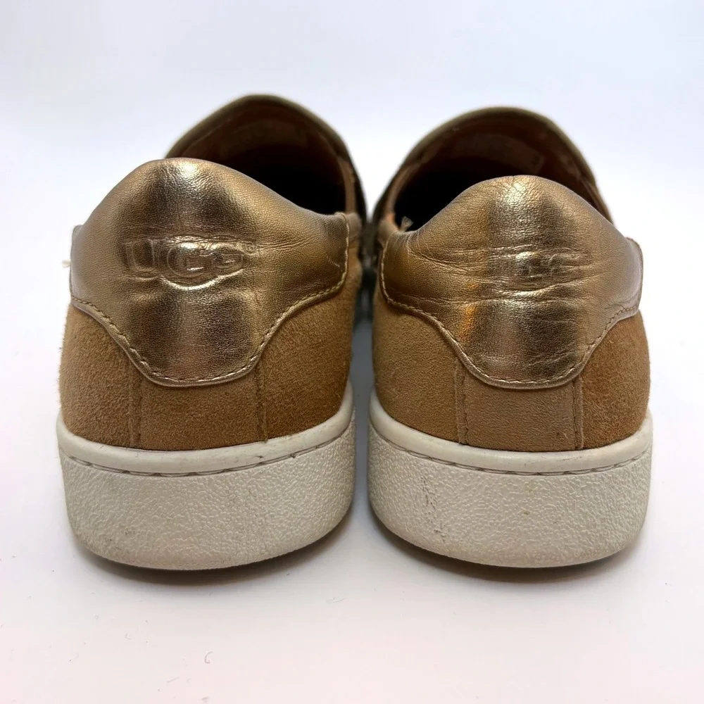 UGG Cas Slip On Suede Leather Sneakers Womens 7‎ Chestnut Brown Metallic Gold